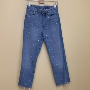 &Denim | Blue Denim Distressed Hem Studded High Waist Vintage Fit Mom Jeans 26